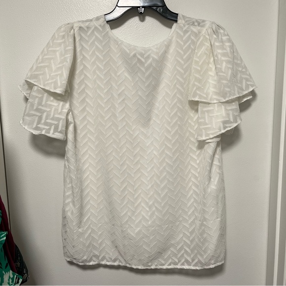 Vince Camuto Citrus Splash New Ivory V Neck Flutter Sleeve Blouse LARGE - Picture 4 of 4